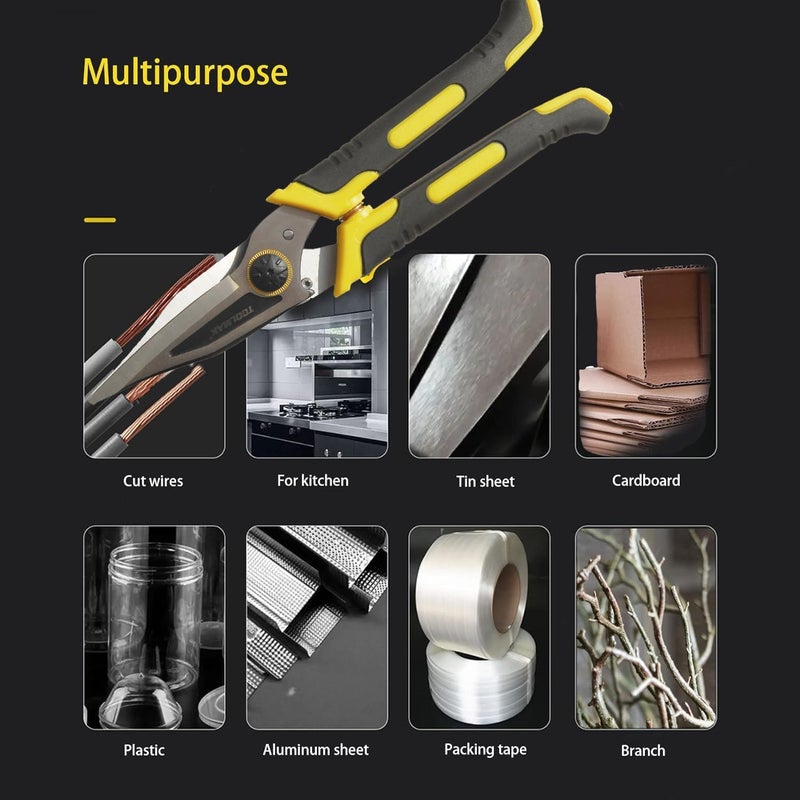 TOOLMAK 9 Inch Aviation Tin Snips Heavy Duty Shears Straight Metal Cutter with Comfort Grip and Stainless Steel Blades Multifunction Cutting of Cable Wires,Thin Iron,Cardboard etc - Image 5